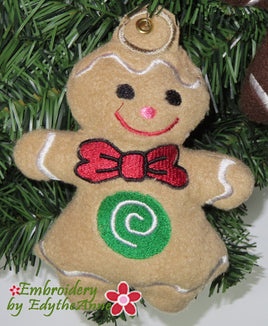 GINGERBREAD STUFFIE ORNAMENTS In The Hoop Machine Embroidery Design