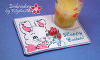HAPPY EASTER BUNNY In The Hoop Vintage Style Embroidered Mug Mat/ Mug Rug/Drink Mat - INSTAND DOWNLOAD - Embroidery by EdytheAnne - 3
