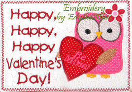 VALENTINE applique In The Hoop Embroidered Mug Mat.  Happy, Happy, Happy Valentine Day!. INSTANT DOWNLOAD - Embroidery by EdytheAnne