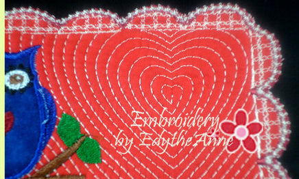 Be My SweetHoot Valentine Mug Mat/Mug Rug 2 Versions. 2 Sizes - INSTANT DOWNOAD - Embroidery by EdytheAnne - 6