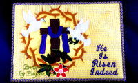 HE IS RISEN INDEED In The Hoop Faith Based Embroidered Mug Mats/Mug Rugs-Digital Download