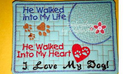 I LOVE MY DOG In The Hoop Embroidered Mug Mat/Mug Rug.  Easy and quick to stitch.  - Digital File - Instant Download - Embroidery by EdytheAnne - 2