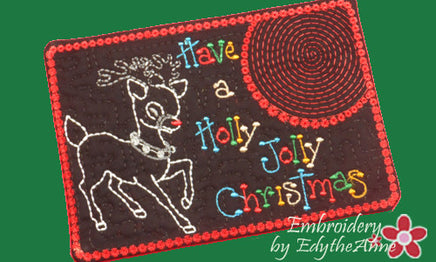 CHRISTMAS MUG MAT/Mug Rug. Holly Jolly Christmas. IN THE HOOP - INSTANT DOWNLOAD - Embroidery by EdytheAnne - 1