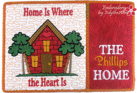 HOME IS WHERE THE HEART IS Mug Mat/Mug Rug  In The Hoop Machine Embroidery