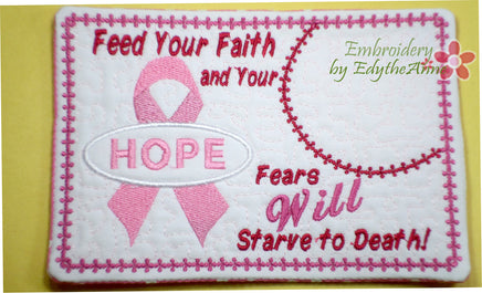 CANCER AWARENESS  "FAITH" & "HOPE" Machine Embroidery Mug Mats/Mug Rugs - Embroidery by EdytheAnne 