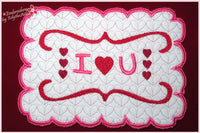 I LOVE YOU Valentine/Anniversary  In The Hoop Embroidered Mug Mats/Mug Rugs.  Digital Download
