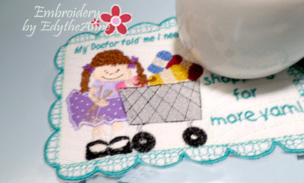 NEED MORE YARN (for you knitters!)  IN THE HOOP MUG MATS TWO SIZES INCLUDED - Embroidery by EdytheAnne - 2