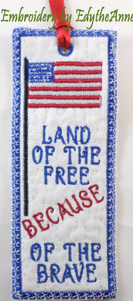 LAND OF THE FREE BOOK MARK In The Hoop-  Digital File.