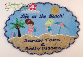 LIFE AT THE BEACH... In The Hoop Embroidered Mug Mats/Mug Rugs.  Digital Download