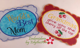 MOTHER'S DAY MUG MATS - One for Mom & One forGrandma! In The Hoop Embroidered Mug Mat/Mug Rug  - Digital Download