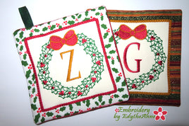 CHRISTMAS MONOGRAM POT HOLDERS SET of 26 In The Hoop Machine Embroidery