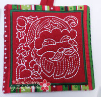 CHRISTMAS RED WORK POT HOLDERS  In The Hoop Embroidered  DIGITAL DOWNLOAD