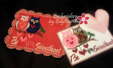 Be My SweetHoot Valentine Mug Mat/Mug Rug 2 Versions. 2 Sizes - INSTANT DOWNOAD - Embroidery by EdytheAnne - 3