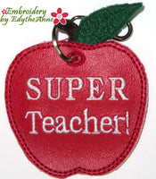 SUPER TEACHER KEY TAG - Machine Embroidery Design - Digital Download