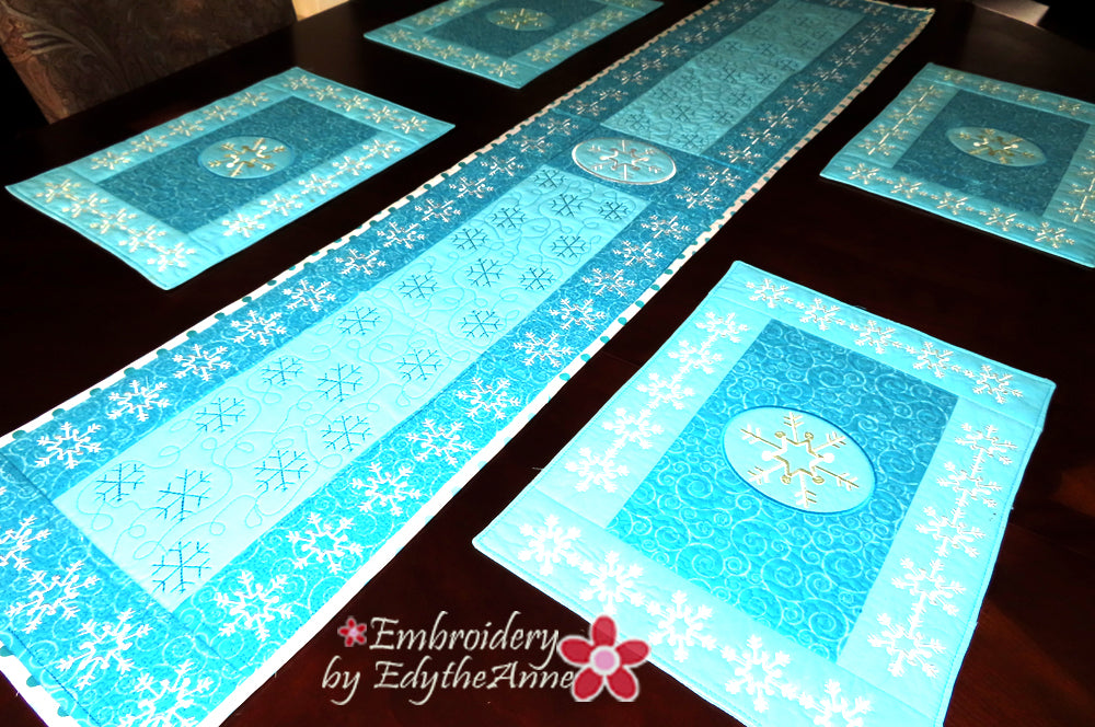 Christmas Table Runner Embroidered with White Snowflake For Home Table Decor