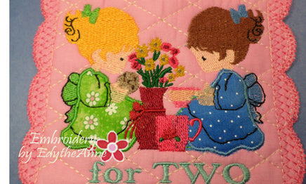 TEA FOR TWO MUG MAT Available in two sizes. INSTANT DOWNLOAD - Embroidery by EdytheAnne - 3