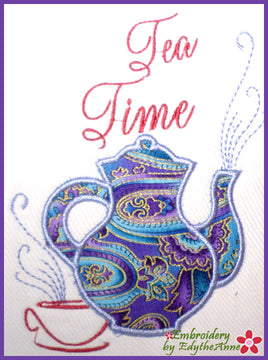 TEA TIME APPLIQUE Machine Embroidery Design - Digital Download