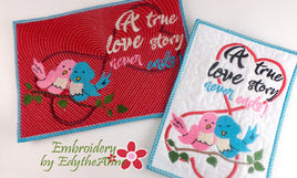 A TRUE LOVE STORY NEVER ENDS IN THE HOOP MUG MAT/MUG RUG. Available in two sizes. DIGITAL DOWNLOAD