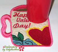 VALENTINE MUG SHAPED In The Hoop Embroidered Mug Mat/Mug Rug  - Digital Download
