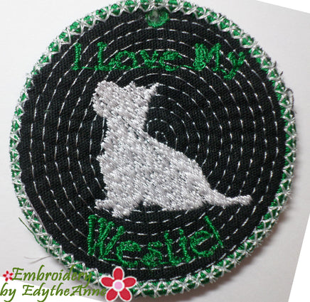 WESTIE IN THE HOOP EMBROIDERY KEY TAG