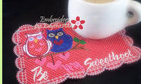 Be My SweetHoot Valentine Mug Mat/Mug Rug 2 Versions. 2 Sizes - INSTANT DOWNOAD - Embroidery by EdytheAnne - 2