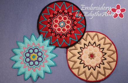 COLOR PLAY COASTER - 2 VERSIONS INCLUDED- IN THE HOOP MACHINE EMBROIDERY - Embroidery by EdytheAnne - 1
