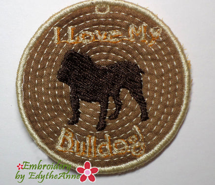 BULLDOG IN THE HOOP EMBROIDERY KEY TAG
