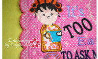 IT'S TOO EARLY WHIMSICAL MUG MAT Available in two sizes. INSTANT DOWNLOAD - Embroidery by EdytheAnne - 3