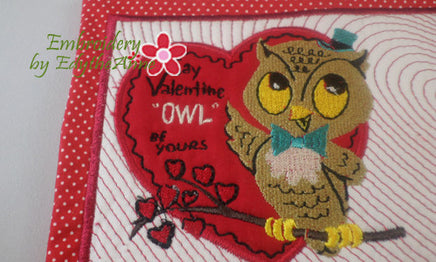 OWL BE YOURS VINTAGE VALENTINE MUG MAT/MUG RUG In The Hoop Embroidery Design - Embroidery by EdytheAnne - 2
