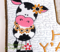 COW GREETING HI Y'ALL!  In The Hoop Whimsical Embroidered Mug Mats/Mug Rugs-Digital Download