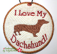 DACHSHUND IN THE HOOP EMBROIDERY KEY TAG