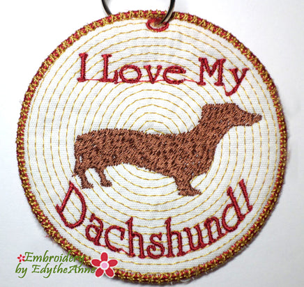 DACHSHUND IN THE HOOP EMBROIDERY KEY TAG