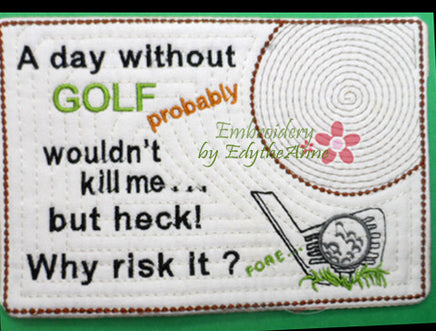 GOLFERS  In The Hoop Embroidered Mug Mat/Mug Rug.  3 Piece Set.  - Digital File - Instant Download - Embroidery by EdytheAnne - 4