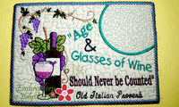 AGE & GLASSES OF WINE In The Hoop Whimsical Embroidered Mug Mats/Mug Rugs.   - Digital File - Instant Download - Embroidery by EdytheAnne - 3