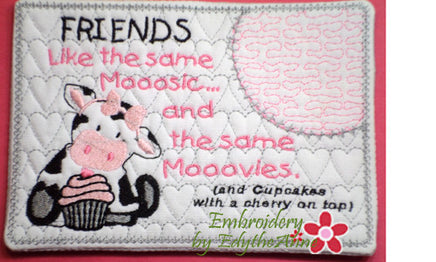 FRIENDS LIKE THE SAME MOOOSIC Mug Mat/Mug Rug.Instant Download - Embroidery by EdytheAnne - 3