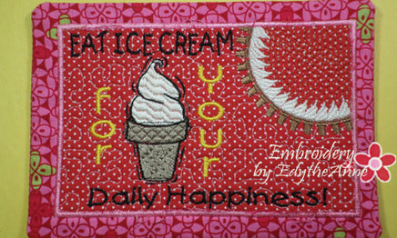 EAT ICE CREAM Mug Mat/Mug Rug In The Hoop design.  Instant Download - Embroidery by EdytheAnne - 5