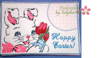 HAPPY EASTER BUNNY In The Hoop Vintage Style Embroidered Mug Mat/ Mug Rug/Drink Mat - INSTAND DOWNLOAD - Embroidery by EdytheAnne - 1