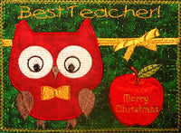 TEACHER Both Male and Female Christmas Gift Mug Mat/Mug Rug In The Hoop Appliqued owls.  - INSTANT DOWNLOAD - Embroidery by EdytheAnne - 3