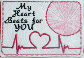 VALENTINE In The Hoop Embroidered Mug Mat/Mug Rug. My Heart Beats for You. Wedding or Anniversary Gift.  - Digital File - Instant Download - Embroidery by EdytheAnne