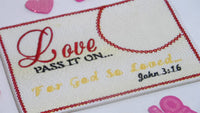 John 3 16 - LOVE Pass It On. In The Hoop Embroidered Mug Mat/Mug Rug done In The Hoop.   - Digital File - Instant Download - Embroidery by EdytheAnne - 1