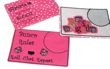 SET of three BUNCO MUG Mats/Mug Rugs.  These are In The Hoop Embroidered Mug Mat - INSTANT DOWNLOAD - Embroidery by EdytheAnne - 3