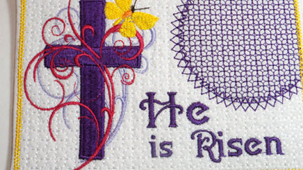 HE IS RISEN In The Hoop Embroidered Mug Mat & Matching Napkin Ring..   - Digital File - Instant Download - Embroidery by EdytheAnne - 4