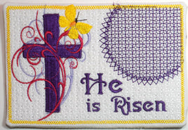HE IS RISEN In The Hoop Embroidered Mug Mat & Matching Napkin Ring..   - Digital File - Instant Download - Embroidery by EdytheAnne - 2