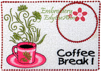 COFFEE BREAK Machine Embroidered Mug Mat/Mug Rug - 2  Sizes included- INSTANT DOWNLOAD - Embroidery by EdytheAnne - 1