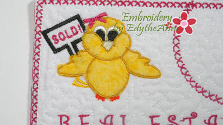 REAL ESTATE CHICK! In The Hoop Embroidered Mug Mat/Mug Rug with applique chick.   - Digital File - Instant Download - Embroidery by EdytheAnne - 2