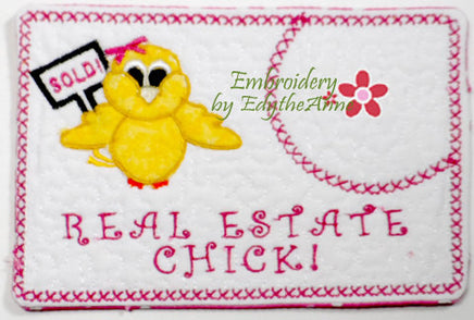 REAL ESTATE CHICK! In The Hoop Embroidered Mug Mat/Mug Rug with applique chick.   - Digital File - Instant Download - Embroidery by EdytheAnne - 1