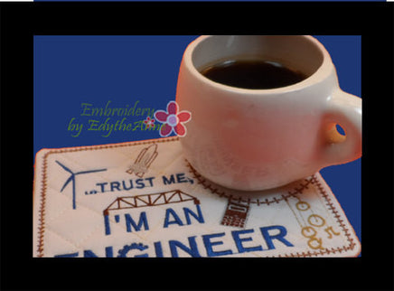 ENGINEER  In The Hoop Embroidered Mug Mat/Mug Rug.  Digital File. Available immediately. - Embroidery by EdytheAnne - 2