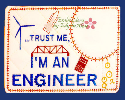 ENGINEER  In The Hoop Embroidered Mug Mat/Mug Rug.  Digital File. Available immediately. - Embroidery by EdytheAnne - 1