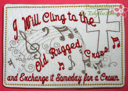 The Old Rugged Cross Musical Embroidered Mug Mat/Mug Rug done In The Hoop.  Digital File. Available immediately.  No shipping charges - Embroidery by EdytheAnne