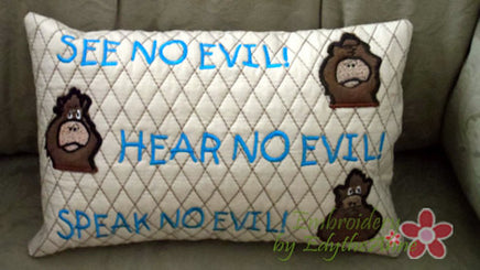 SEE NO EVIL, Hear No Evil, Speak No Evil Project Accent Pillow - Embroidery by EdytheAnne - 3